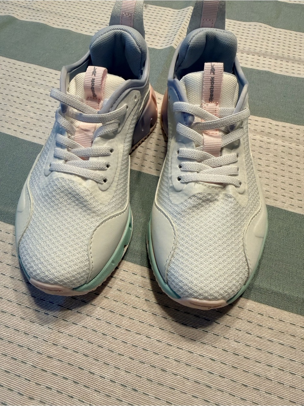 Reebok Girls White Sneakers with Pink and Mint Accents